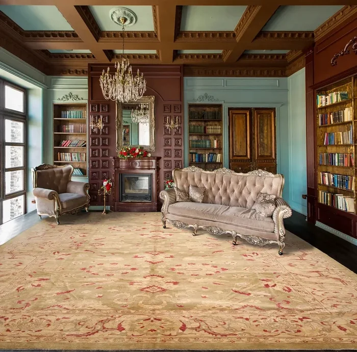 12’6”x17’11” Palace Pistacchio, BeigeHand Knotted 100% Wool Chobi Peshawar Traditional Oriental Area Rug