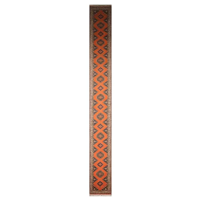 2’6″ x 20’8″ Hand Knotted Wool Rare Romanian Shirazz Area Rug Orange Runner