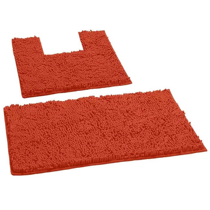 2 Piece Bath Rug + Square Cutout Toilet Mat Set, Coral