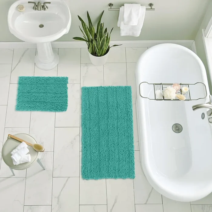 2 Piece Rectangular Bath Rug Set, 15×23 + 24×36 inch, Turquoise
