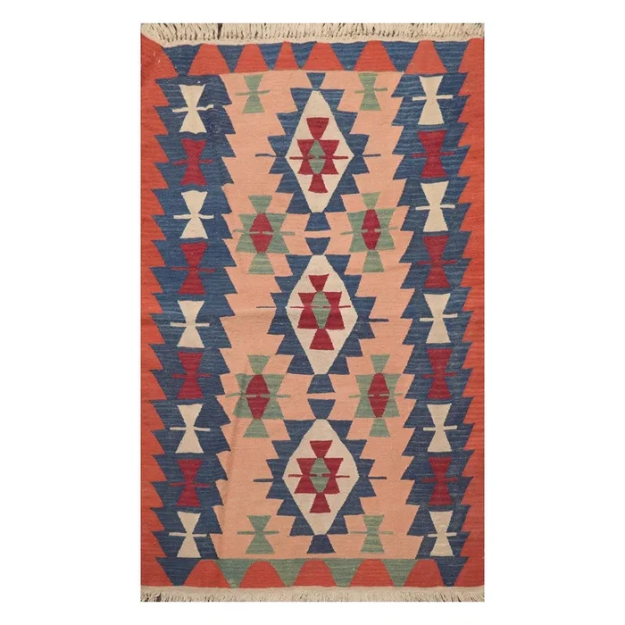 3’9″ x 5’6″ Hand Woven 100% Wool Southwestern Turkish Kilim Area Rug Rose
