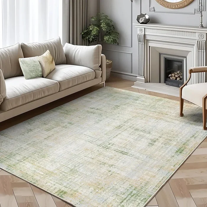 4×6 Green Abstract Sketch Distressed Washable Overdyed Area Rug