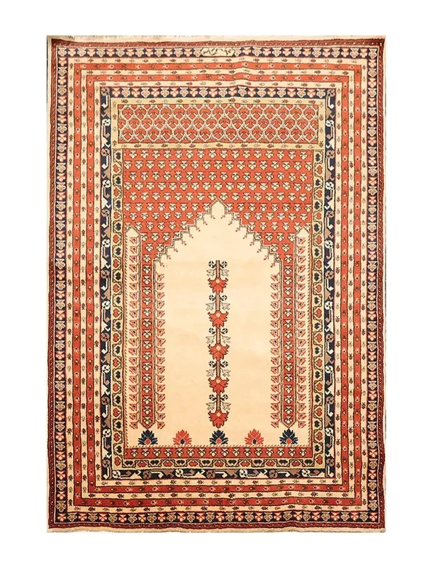 4’4” x 6’4” Hand Knotted 100% Wool Prayer Rug Oriental Area Rug Beige