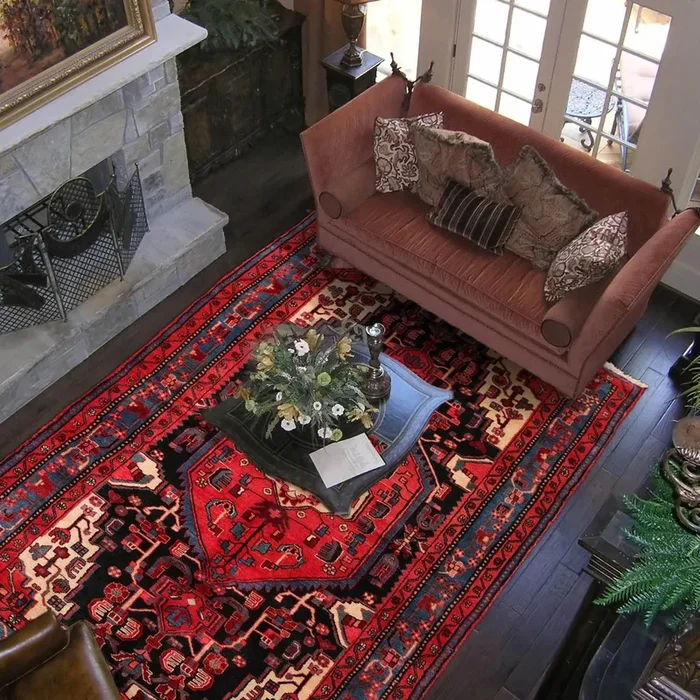 5’6” x 10’2” Vintage Runner Hand Knotted Wool Hamadaan Oriental Area Rug Red