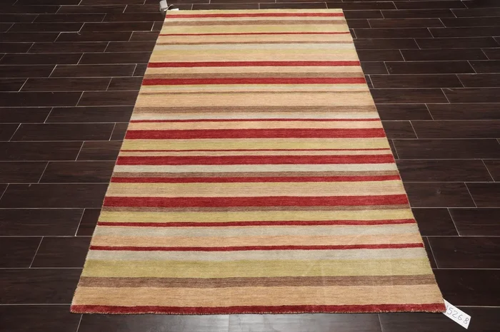 5′ x 7’11” Hand Knotted Tibetan Wool Designer Stripes Area Rug Multicolor
