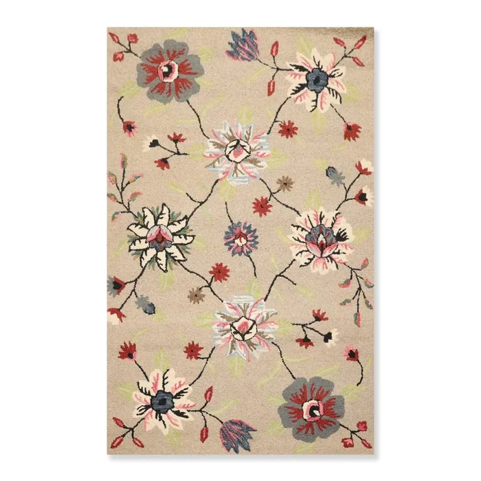 5′ x 8′ Handmade Wool Loop Pile Floral Traditional Oriental Area Rug Taupe