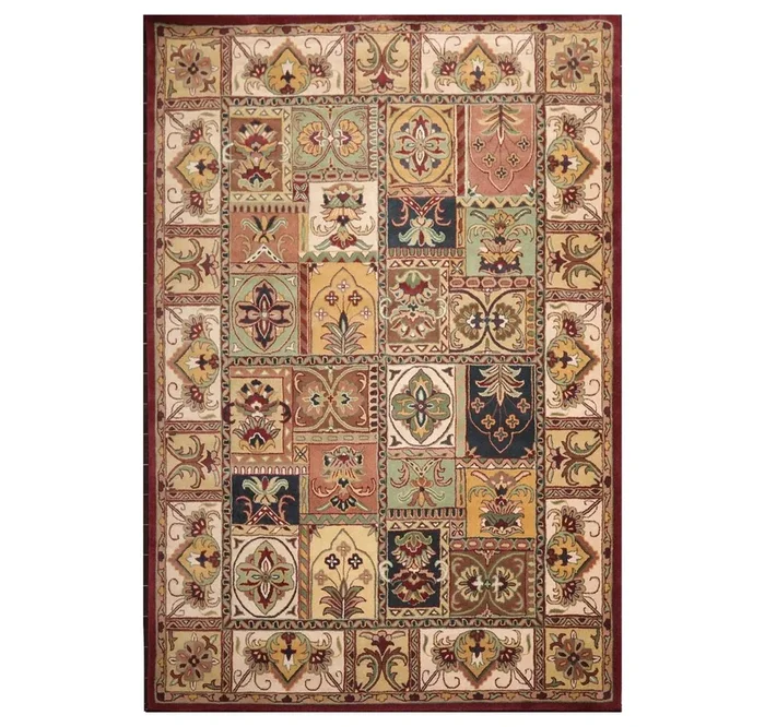 8′ x 11′ Handmade Wool Multi Panel Traditional Oriental Area Rug Burgundy
