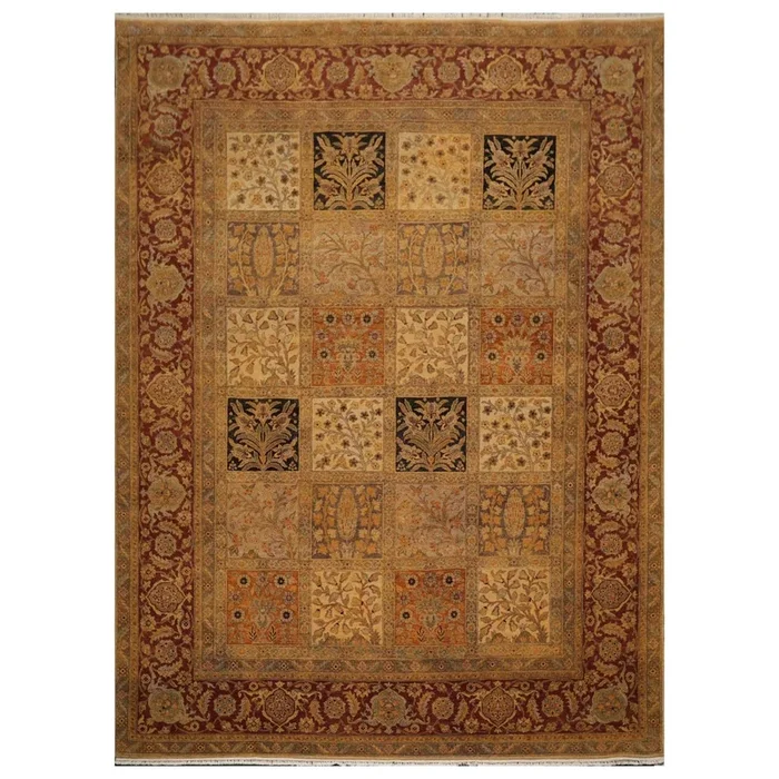 9’x12’4″ Hand Knotted Wool Traditional Multi Panel Agra Oriental Area Rug Beige