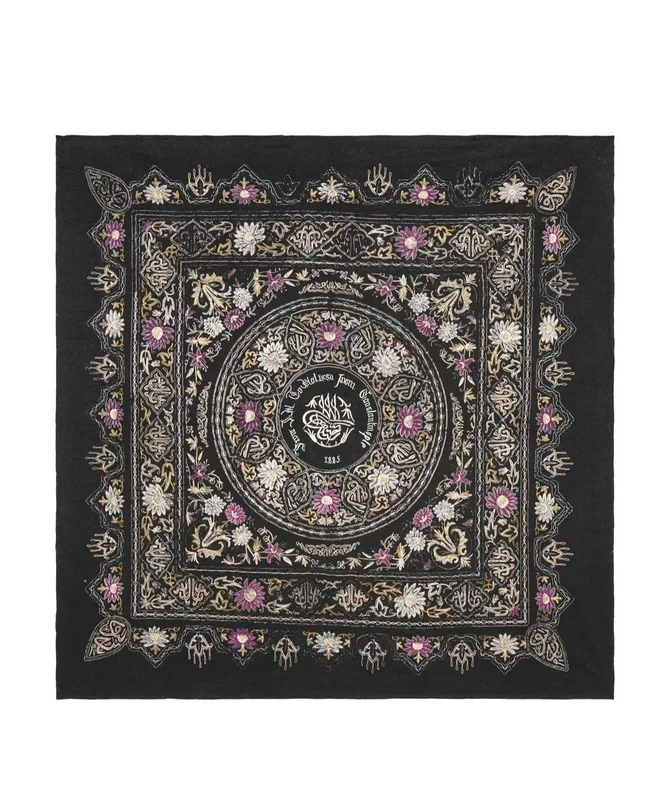Antique Ottoman Silk Velvet embroidery textile 5′ x 5′