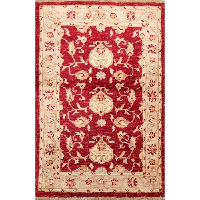 Chobi Peshawar Hand Knotted 100% Wool Traditional Area Rug Wine, Taupe 2’7″ x 4′